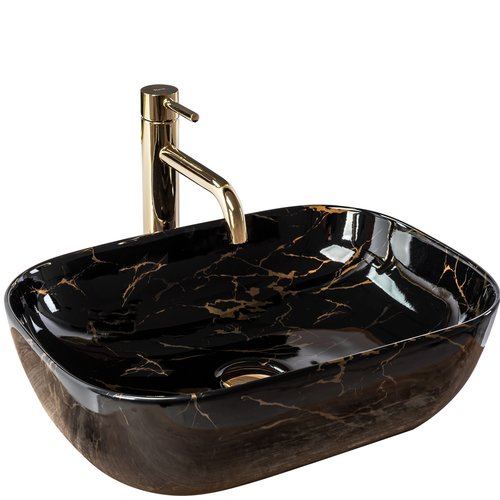 REA Belinda Opzetwastafel - Waskom - 46.5 x 33 x 13.5 cm - Glans Zwart - Marmer Look REA Belinda Opzetwastafel - Waskom - 46.5 x 33 x 13.5 cm - Glans Zwart - Marmer Look