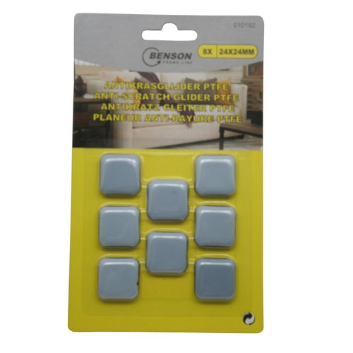 Benson Anti Kras Glijder PTFE - 24 x 24 mm - met Plakstrip - 8 stuks Benson Anti Kras Glijder PTFE - 24 x 24 mm - met Plakstrip - 8 stuks
