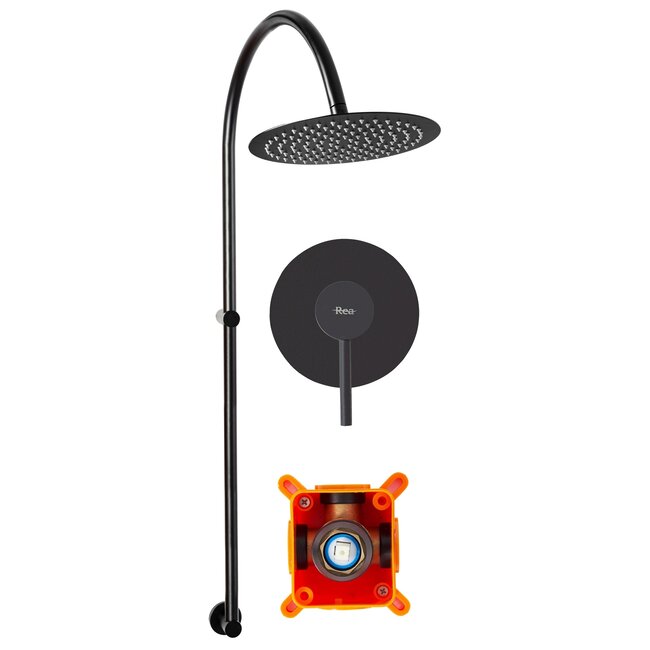 REA Inbouw regendouche - mat zwart - 25 cm - minimalistisch design