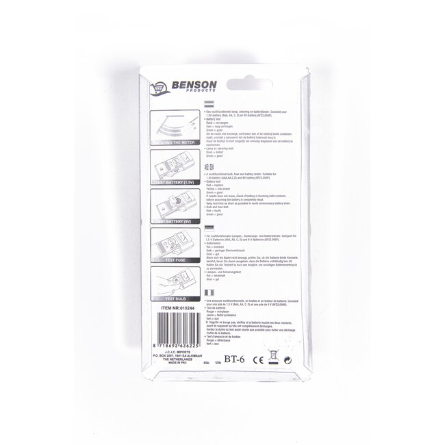 Benson Universele batterij-, lamp- en zekeringtester - compact en draagbaar