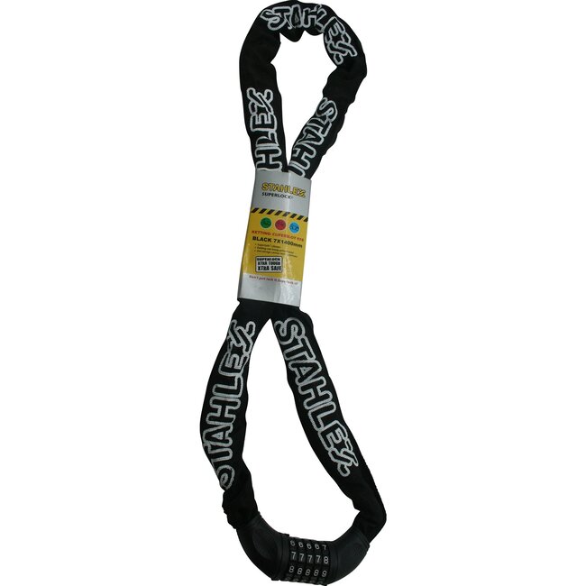 Stahlex Ketting cijferslot - 7 mm schakels - 140 cm - zwart - 4-cijferige code