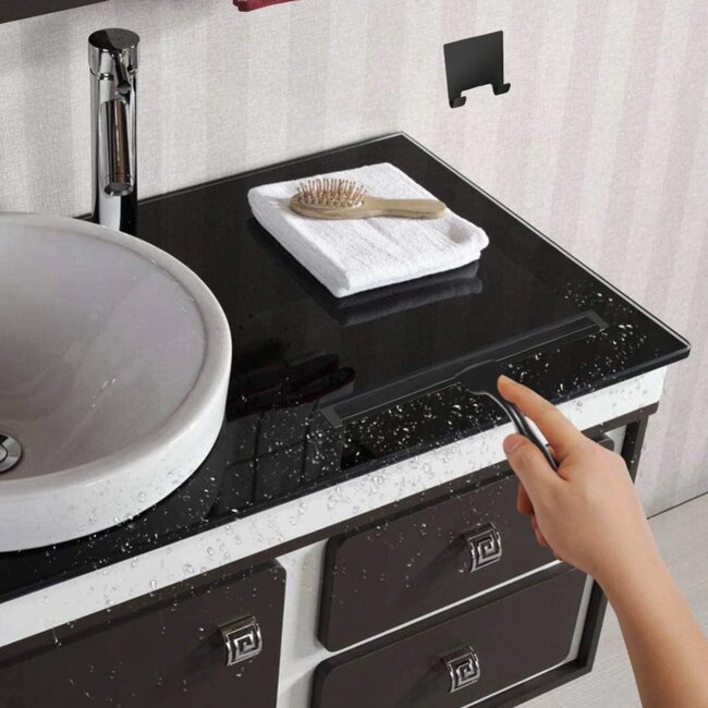 REA Badkamerwisser - Mat Zwart - Streeploos - 25 cm - Inclusief Houder