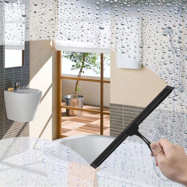 REA Badkamerwisser - Mat Zwart - Streeploos - 25 cm - Inclusief Houder