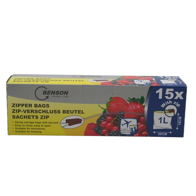 Benson Hersluitbare huishoud zakjes - 1 liter - 15 stuks - Magnetron- en vriezerbestendig