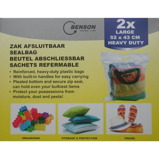 Benson Afsluitbare huishoud zakken - XL - 2 stuks - 52 x 43 cm - ideaal voor reizen en opbergen