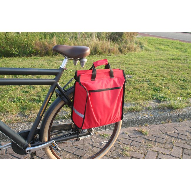 Lastpak Fiets pakaftas met regenhoes - 20 liter - rood - reflectiebanden - extra opbergvak