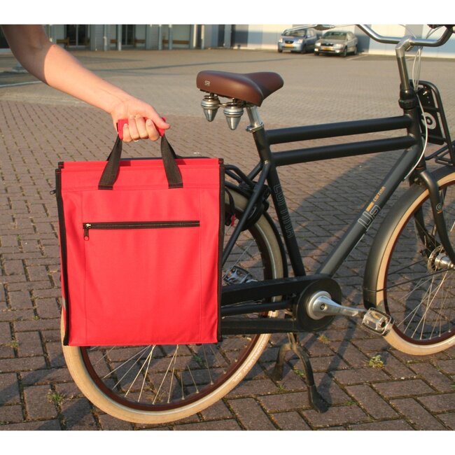 Lastpak Fiets pakaftas met regenhoes - 20 liter - rood - reflectiebanden - extra opbergvak