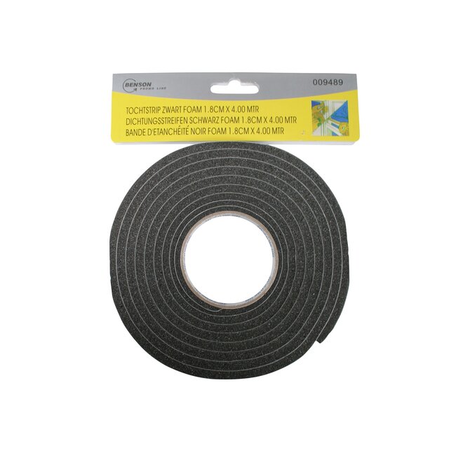 Benson Tochtstrip zwart foam - zelfklevend - 1,8 cm x 4 m - 8 mm dik