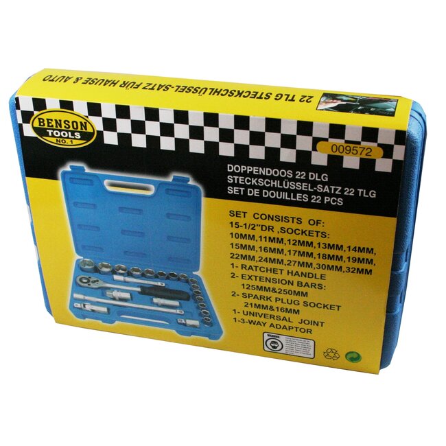 Benson 22-delige doppendoos - Satin afwerking - Inclusief ratel en opbergmodule