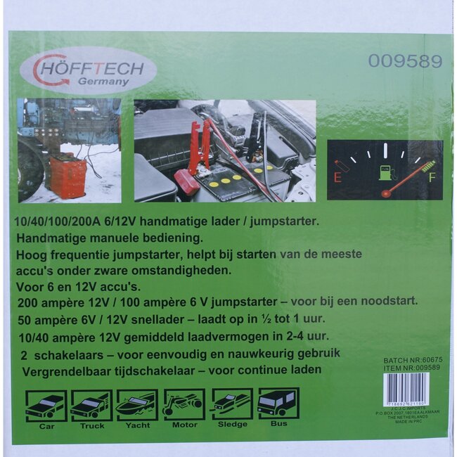 Hofftech Acculader met jumpstarter - 200A - verrijdbaar - met timer en meters