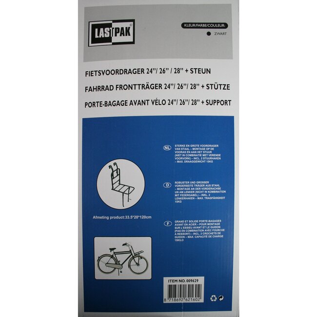 Benson Smalle zwarte fietsvoordrager - geschikt voor 24-28 inch fietsen - robuust en opvouwbaar - maximaal 15 kg