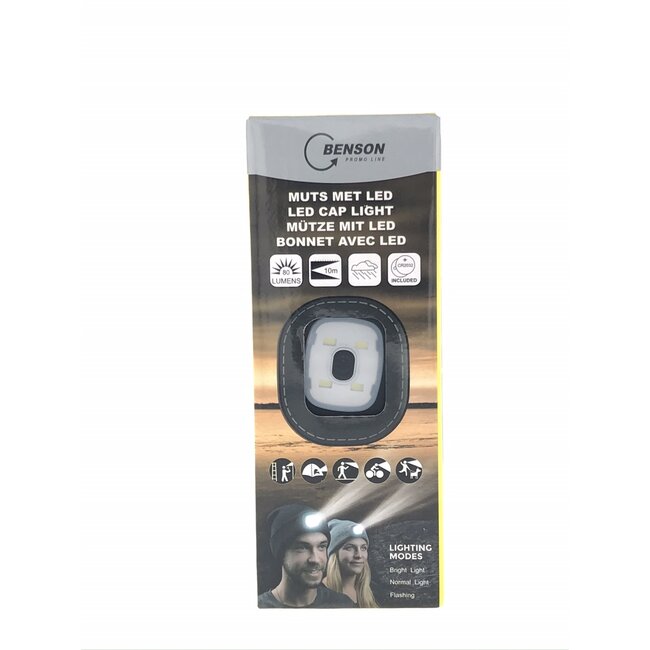 Benson Warme muts met LED verlichting - wit - modieus en veilig - 3 lichtstanden