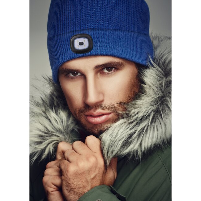 Benson Warme muts met LED verlichting - zwart - drie lichtstanden - uitneembare verlichting - inclusief batterijen