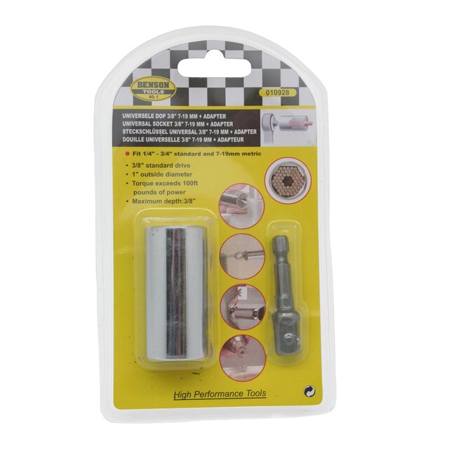 Benson Universele dopsleutel - 7 t/m 19 mm - Inclusief verlengstuk - Perfecte pasvorm