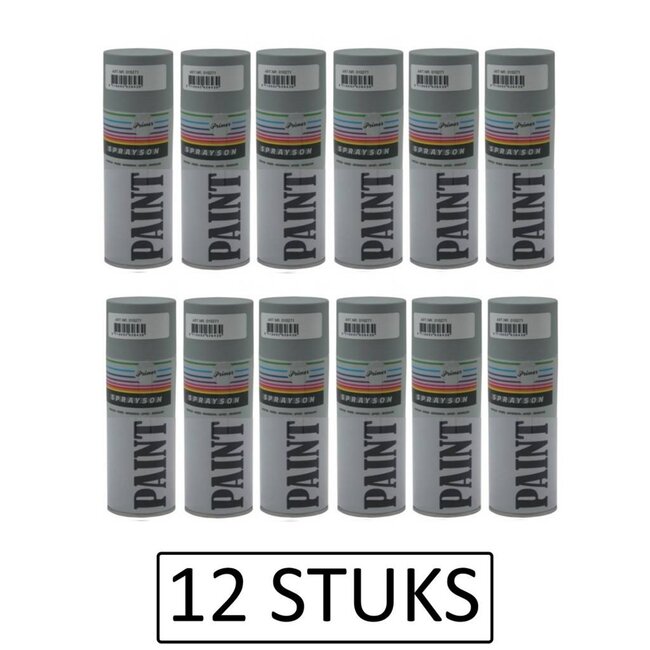 Sprayson Grijze primer spuitbus - hoge dek- en vulkracht - 400 ml - set van 12 stuks
