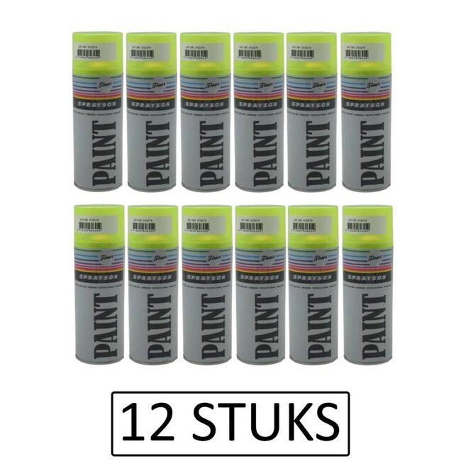 Sprayson Fluor Gele Spuitlak - 400 ml - Bundel van 12 stuks - Veelzijdig Gebruik