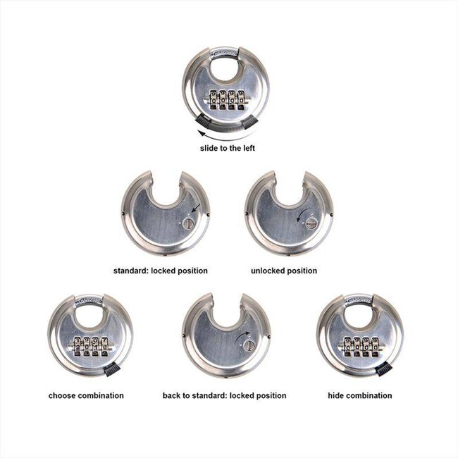 Stahlex Discus slot met cijferslot - RVS - Ø 70 mm - Weersbestendig - Sleutelloos