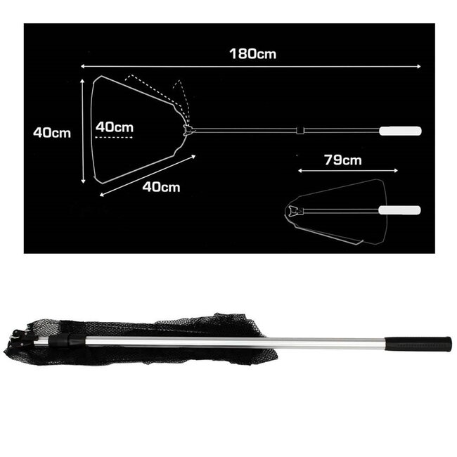 Benson Opvouwbaar schepnet - Telescoopsteel - Non-slip handvat - 170 cm - Aluminium