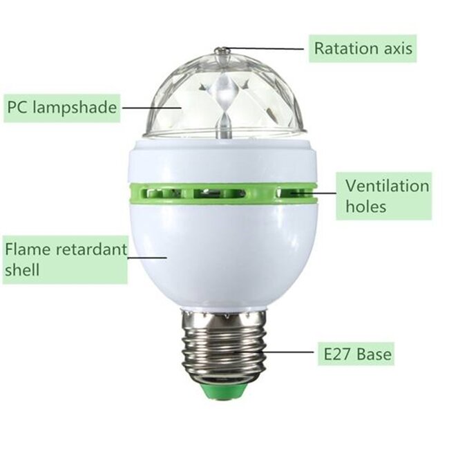 Benson Roterende LED discolamp - E27 fitting - 3 kleuren - Energiezuinig - Milieuvriendelijk