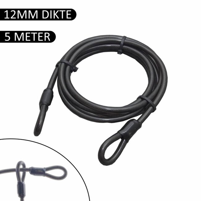 Stahlex Staalkabel met lussen - 5 meter - 12 mm dik - Geplastificeerd - Roestbestendig