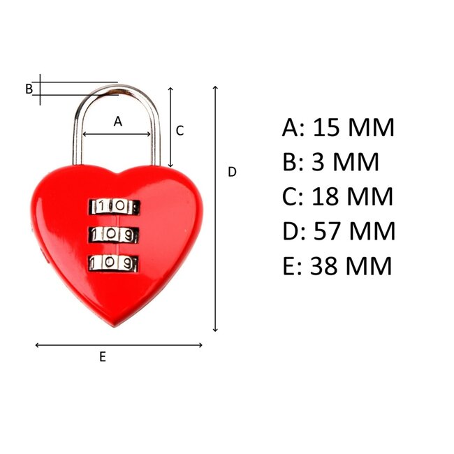Stahlex Hartvormig cijferslot - romantisch en veilig - 38 mm - rood