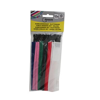 Benson Klittenband kabelbinderset - herbruikbaar - 12 stuks - verschillende kleuren