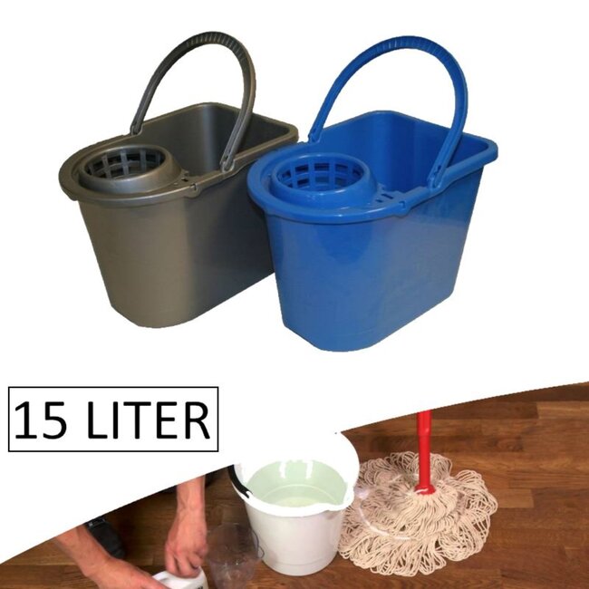 Benson Dweilemmer met wringer - 15 liter - Stevig kunststof - Grijs of blauw