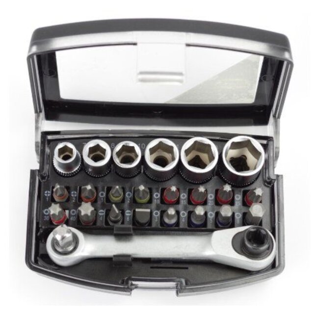 Benson 24-delige doppenset met ratel - industriële kwaliteit - magnetische bits - compacte opbergbox