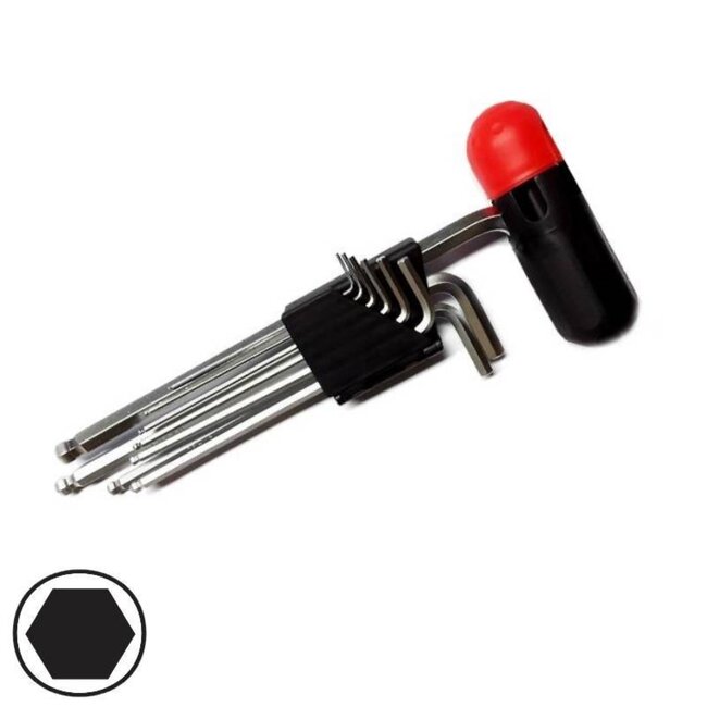 Benson 10-delige inbussleutelset - bolkop - chroom vanadiumstaal - uitvouwbare houder - grote greep