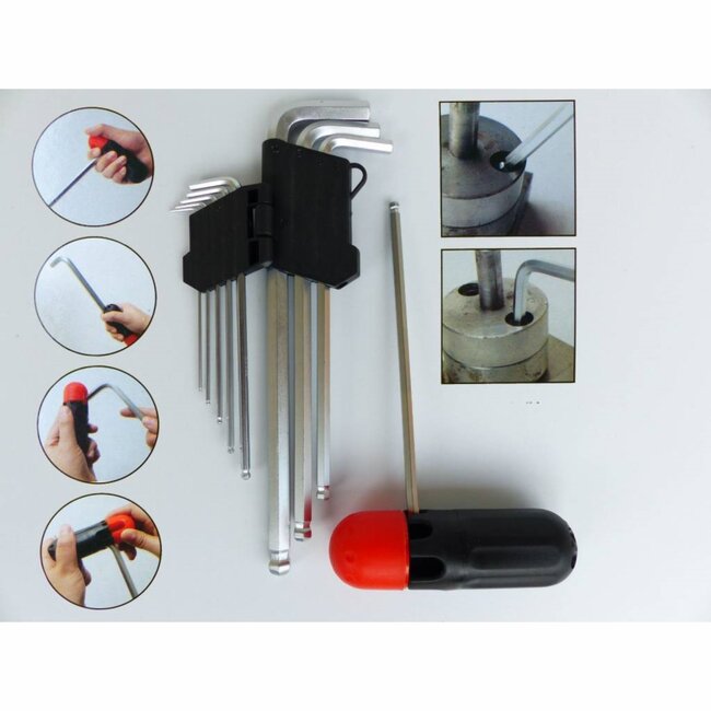 Benson 10-delige inbussleutelset - bolkop - chroom vanadiumstaal - uitvouwbare houder - grote greep