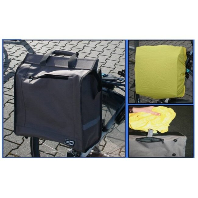 Lastpak Fiets pakaftas met regenhoes - 20 liter - zwart - extra opbergvak - reflectiebanden
