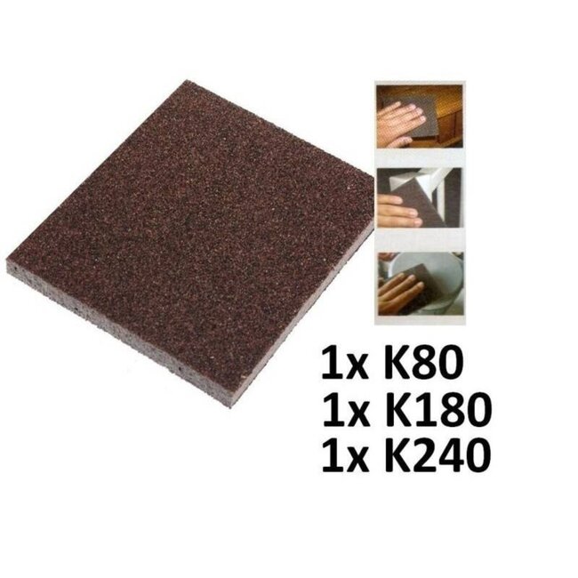 Benson Flexibele schuurspons - nat en droog schuren - korrel 80/180/240 - 120x100 mm