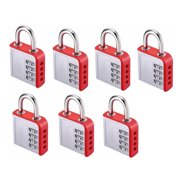 Stahlex Hangslot met cijfercode - aluminium - 85 mm - 4-cijferige combinatie - set van 7