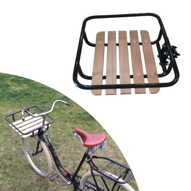 Benson Stalen fietsvoordrager - Houten steun - 24-28 inch - Zwart - Inclusief montagemateriaal