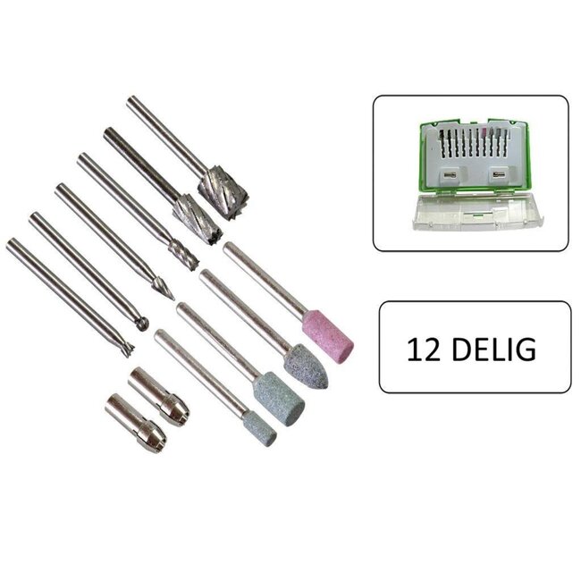 Hofftech 12-delige set slijp- en graveerpennen - Geschikt voor multitools - Diverse vormen - Inclusief opbergdoosje