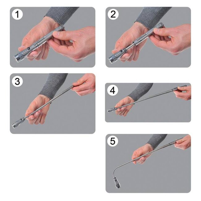 Hofftech Flexibele telescopische zaklamp - magnetisch - 17-56,5 cm - 3 LED's - energiebesparend