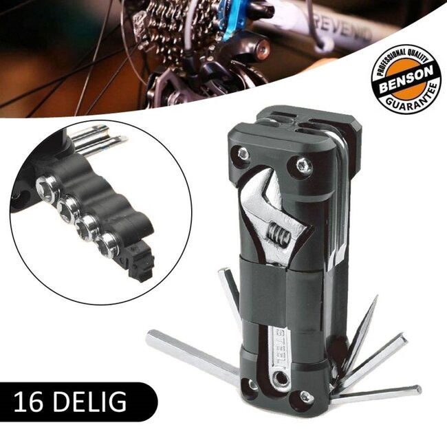 Benson Multitool fietsreparatieset - 16 functies - gehard staal - compact