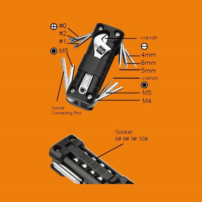 Benson Multitool fietsreparatieset - 16 functies - gehard staal - compact