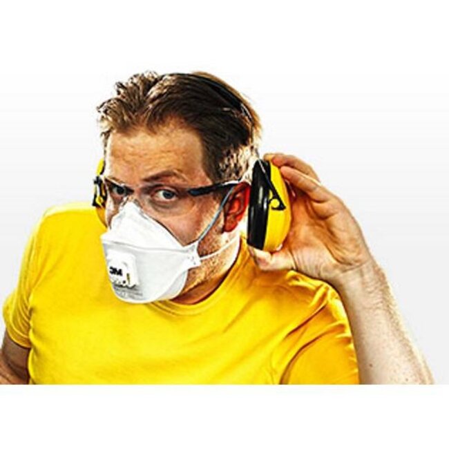 Hofftech Complete veiligheidsset - bril, gehoorbeschermer en stofmasker - CE keur - zwart/oranje - 3-delig