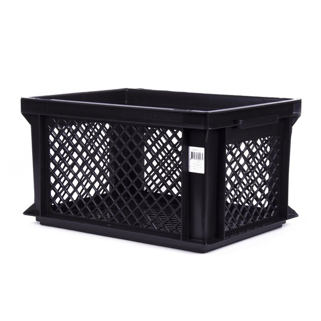 Lastpak Middelgrote fietskrat - stevig kunststof - geperforeerde bodem - 40x30x22 cm - zwart