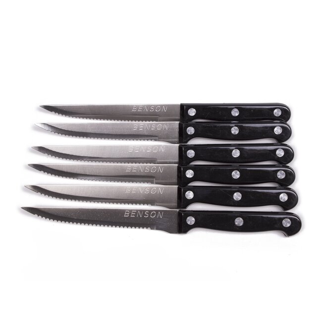 Benson Steakmessenset - RVS - Gekarteld Lemmet - Zwart - 6 stuks