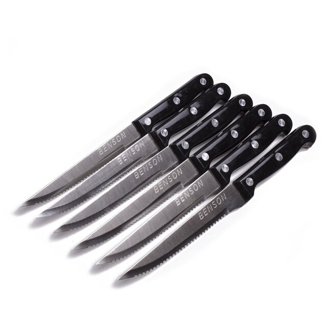 Benson Steakmessenset - RVS - Gekarteld Lemmet - Zwart - 6 stuks
