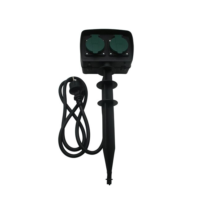 Benson Tuincontactdoos met spies - spatwaterdicht - tijdschakelaar - 1,5m kabel - 2-voudig