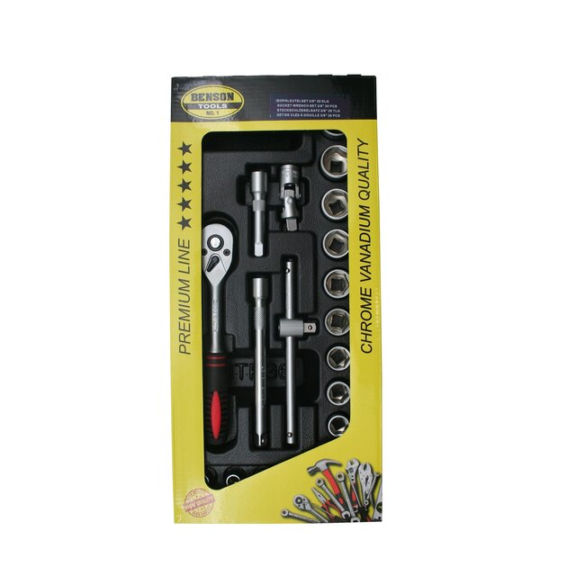 Benson Gevulde gereedschapswagen - 20-delige dopsleutelset - ABS kunststof bak - 180x380 mm