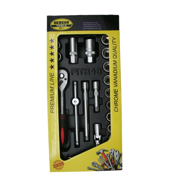 Benson Gevulde gereedschapswagen - 31-delige dopsleutelset - ABS kunststof bak - 180x380 mm