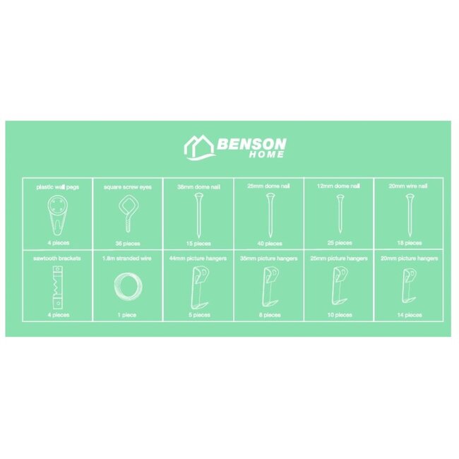 Benson Ophanghaken set - 180-delig - Inclusief fotohangers en koepelspijkers - Assortiment box