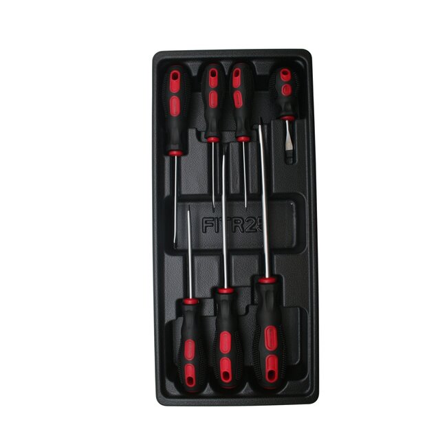 Benson Gevulde gereedschapswagen tray - 7 platte schroevendraaiers - chroom vanadium - ergonomische grip