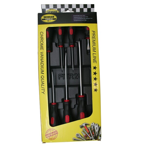 Benson Gevulde gereedschapswagen tray - 7 platte schroevendraaiers - chroom vanadium - ergonomische grip