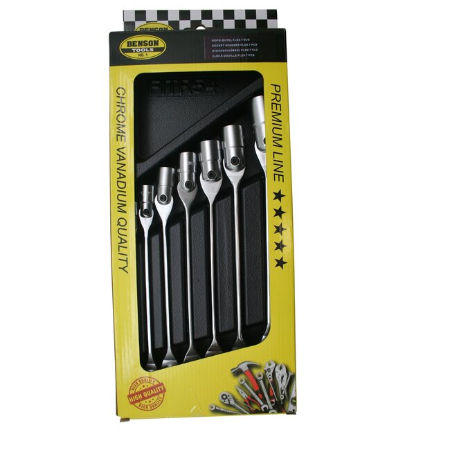 Benson Gevulde gereedschapswagen - dopsleutelset flex - 7-delig - ABS kunststof bak