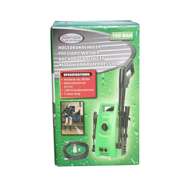 Hofftech Compacte hogedrukreiniger - 1200 watt - 100 bar - groen/zwart - inclusief vuilfrees